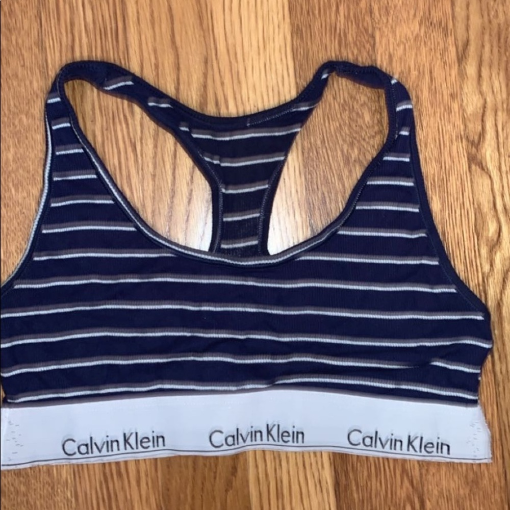 navy striped calvin klein bralette